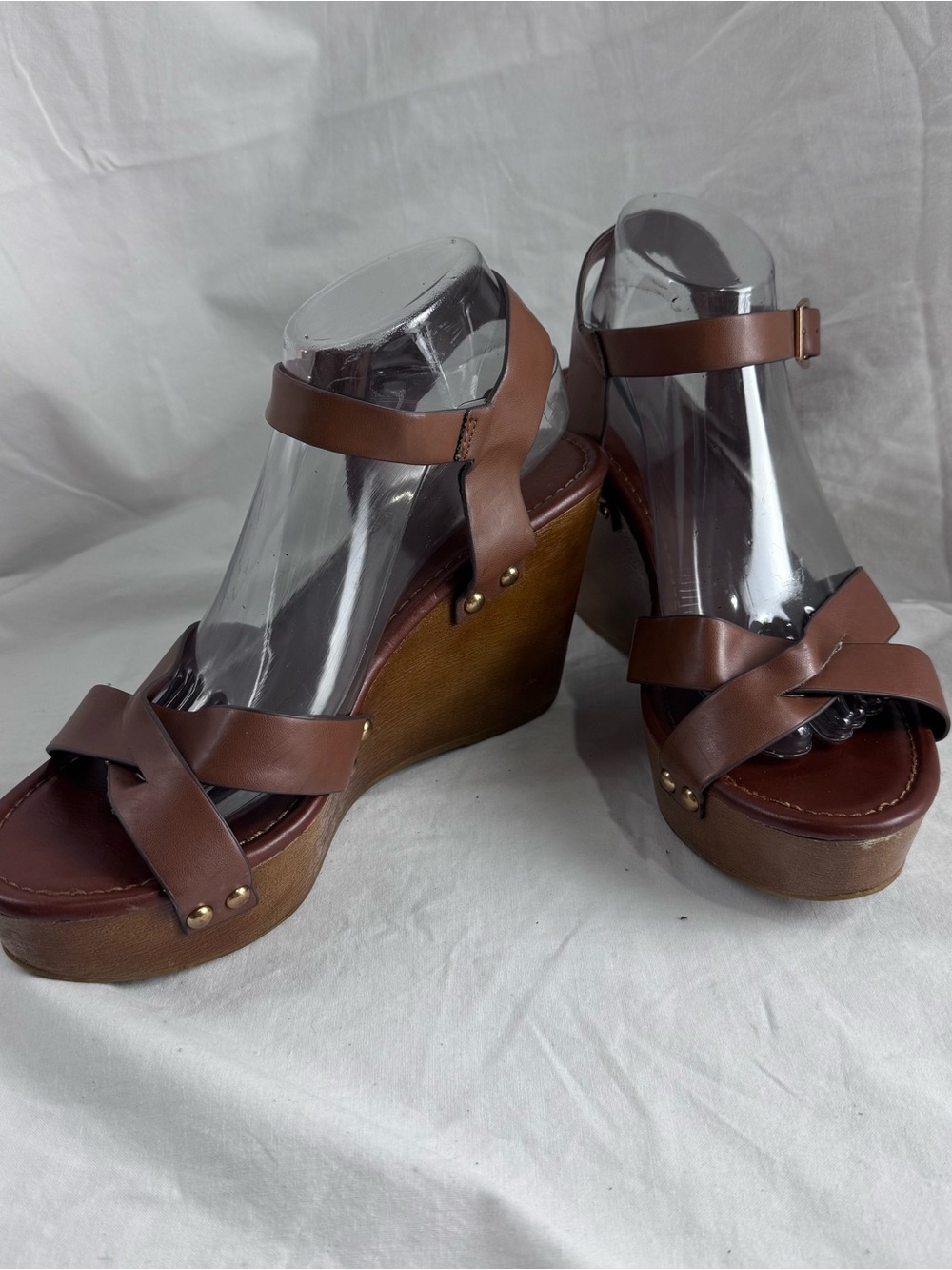 Maurices Brown Crisscross Platform Wedge Sandals